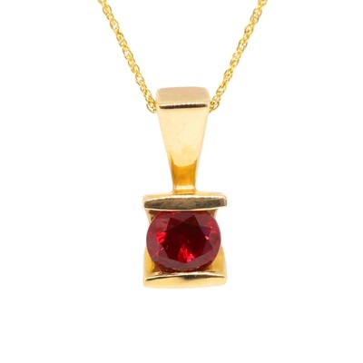 14KT Yellow Gold Round Created Ruby Necklace