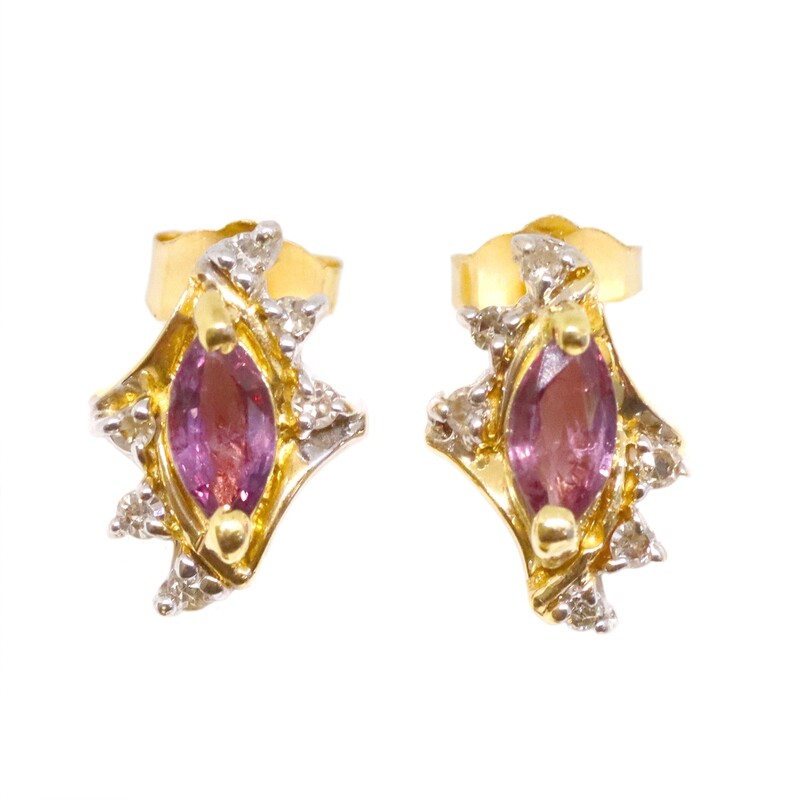 14KT Yellow Gold Marquis Ruby Diamond Accent Earrings