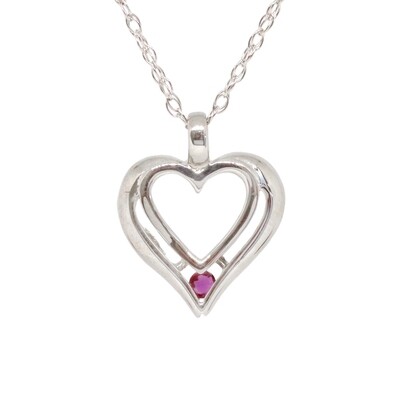 14KT White Gold Round Ruby Heart Necklace