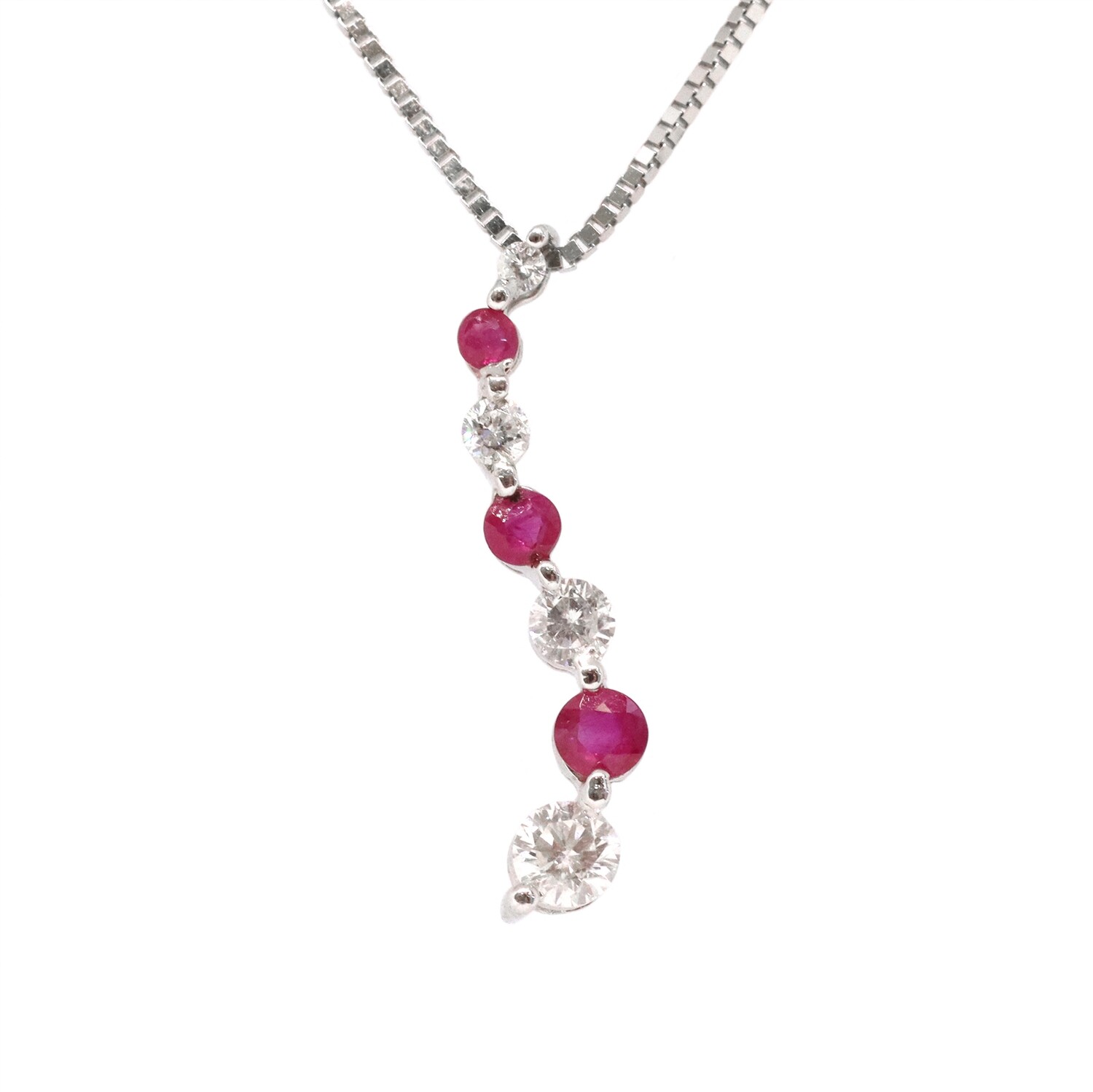14KT White Gold Ruby and Diamond Journey Necklace
