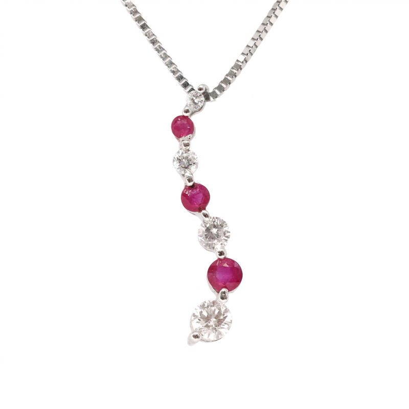 14KT White Gold Ruby and Diamond Journey Necklace