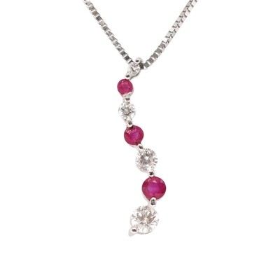 14KT White Gold Ruby and Diamond Journey Necklace