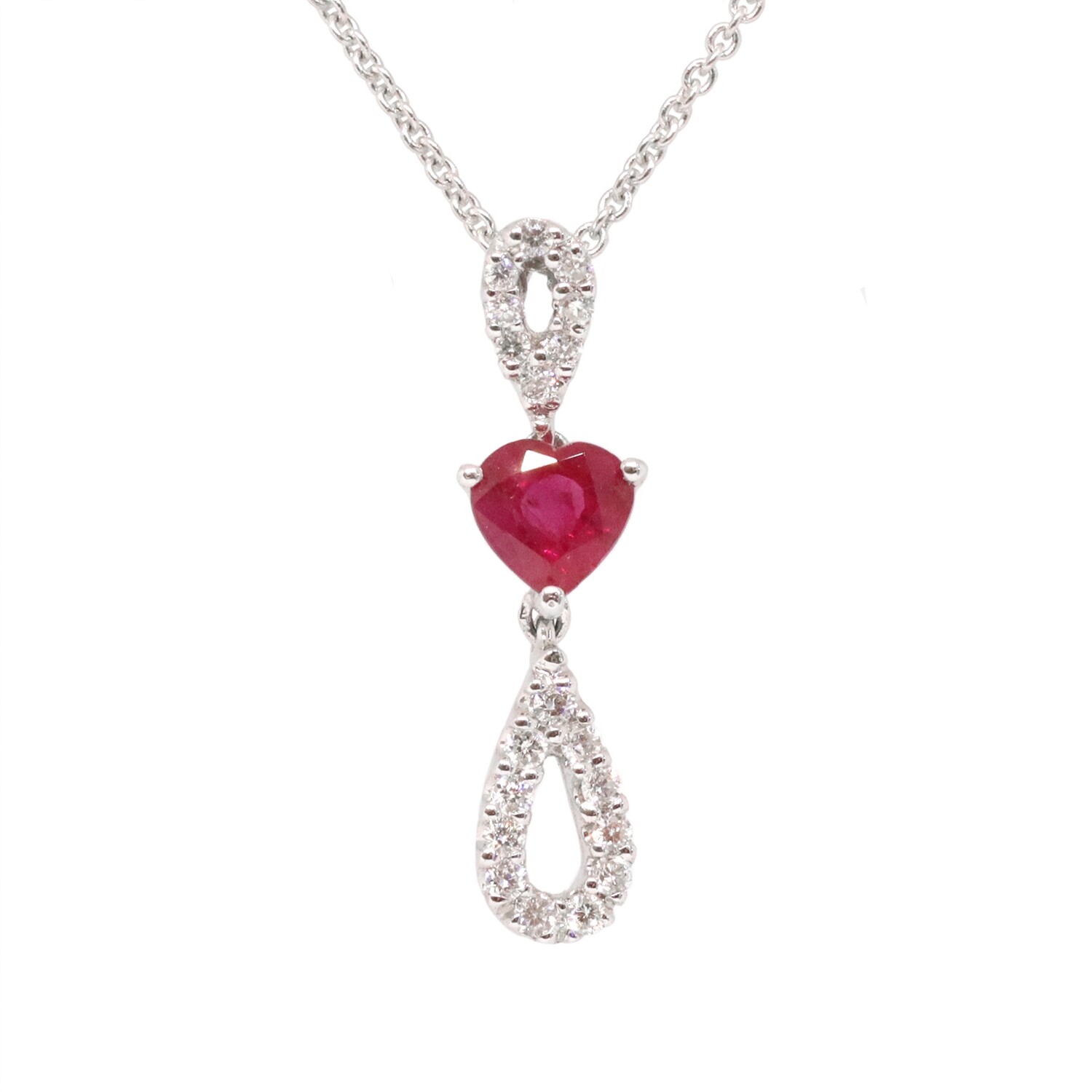 14KT White Gold Heart Ruby Diamond Loop Necklace