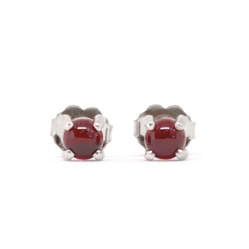 14KT White Gold Created Cabochon Ruby Stud Earrings