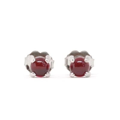 14KT White Gold Created Cabochon Ruby Stud Earrings
