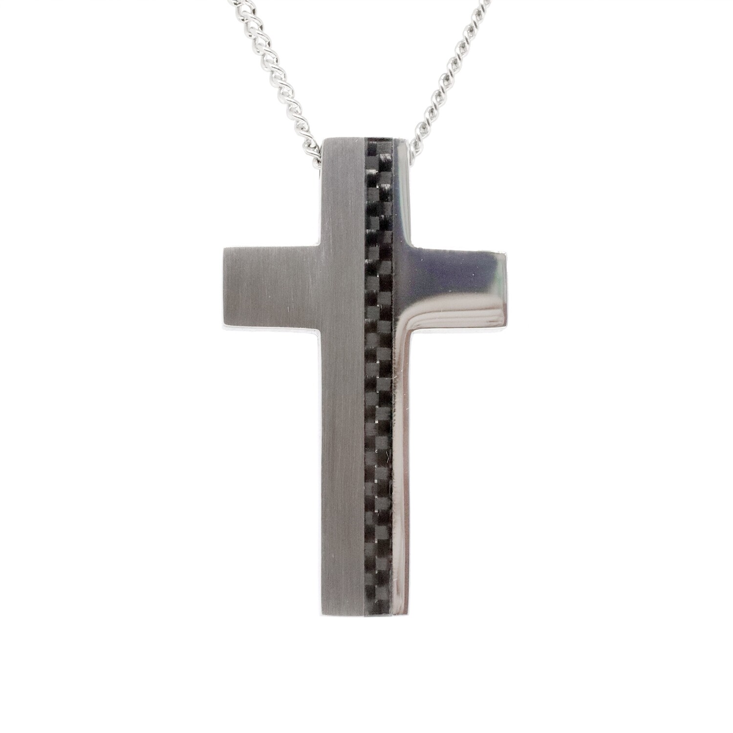 Stainless Steel Carbon Fiber Inlay Cross Necklace
