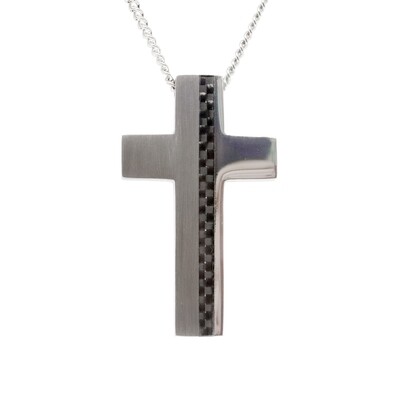 Stainless Steel Carbon Fiber Inlay Cross Necklace