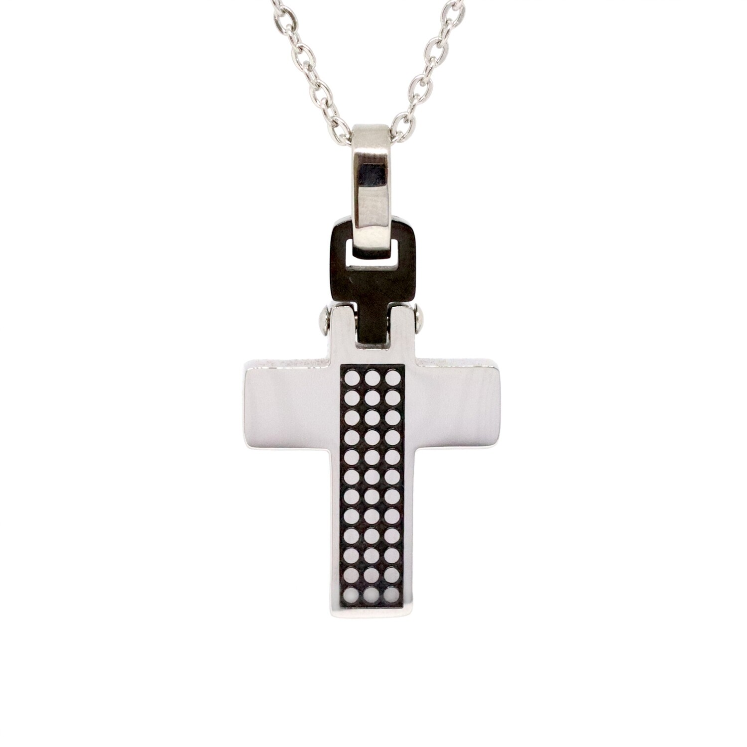 Stainless Steel Dotted Center Small Cross Necklace