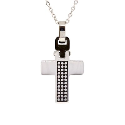 Stainless Steel Dotted Center Small Cross Necklace