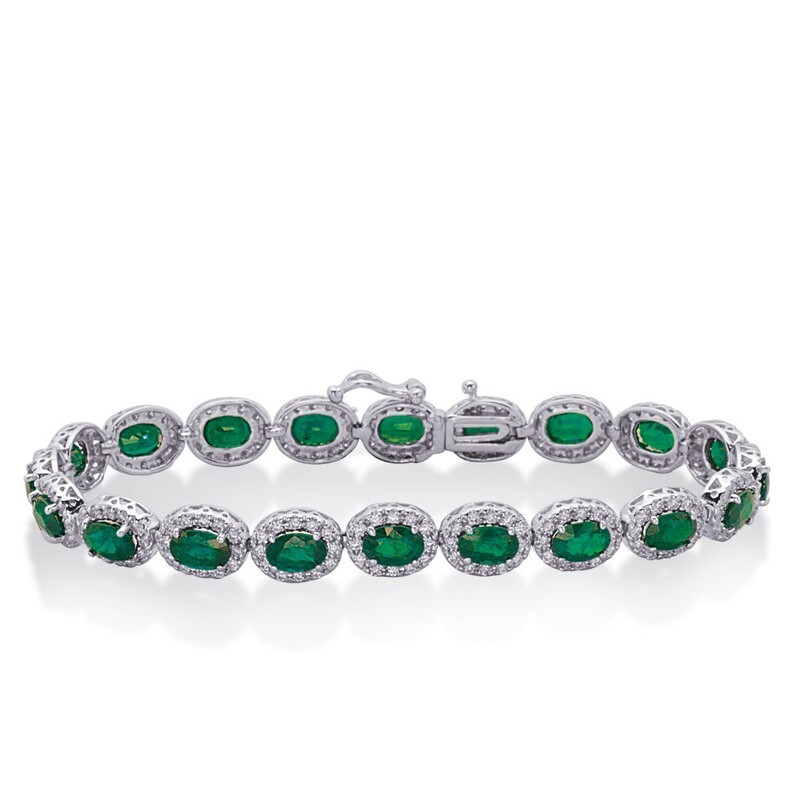 14KT White Gold Oval Emeral Diamond Halo Bracelet