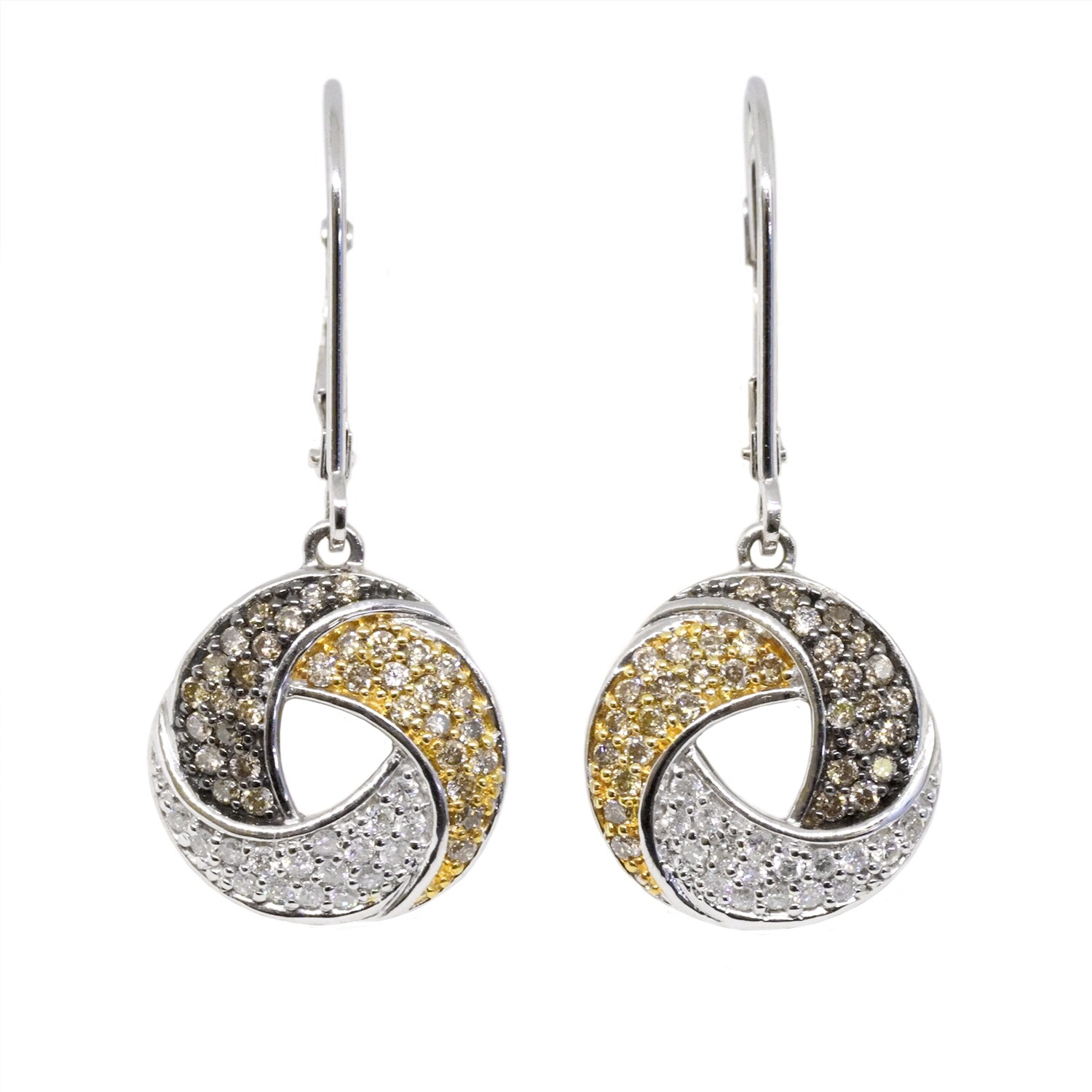 10KT White Gold Chocolate, Yellow, and White Swirl Earrings
