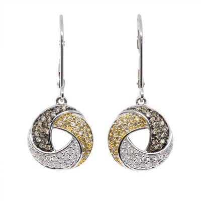 10KT White Gold Chocolate, Yellow, and White Swirl Earrings