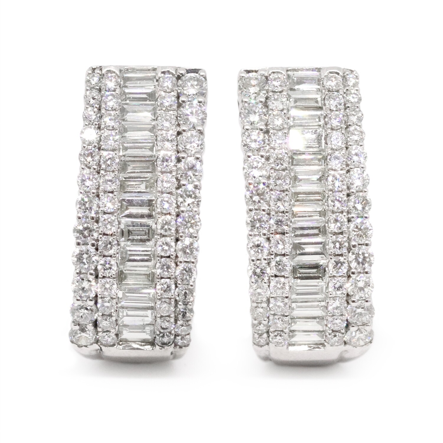 White Gold Baguette and Round Diamond Earrings