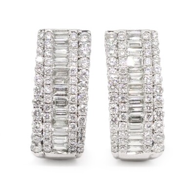 White Gold Baguette and Round Diamond Earrings