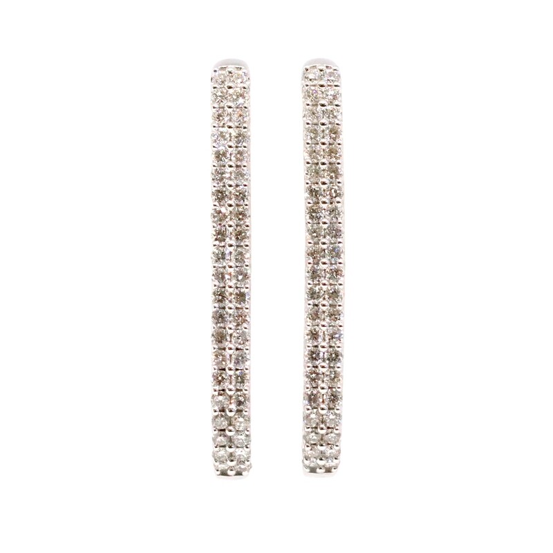 14KT White Gold Diamond Oval In-and-Out Hoop Earrings