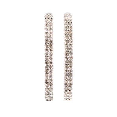 14KT White Gold Diamond Oval In-and-Out Hoop Earrings