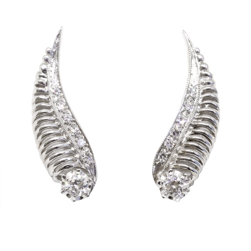 14KT White Gold Diamond Wing Earrings