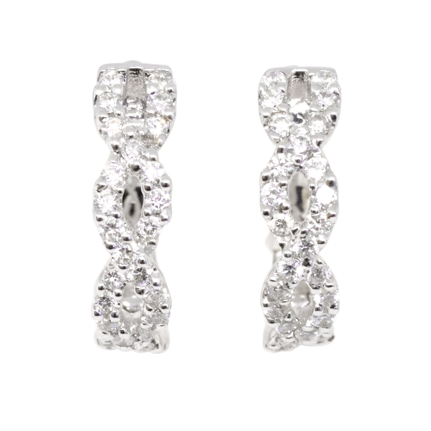 14KT White Gold Diamond Twist Hoop Earrings