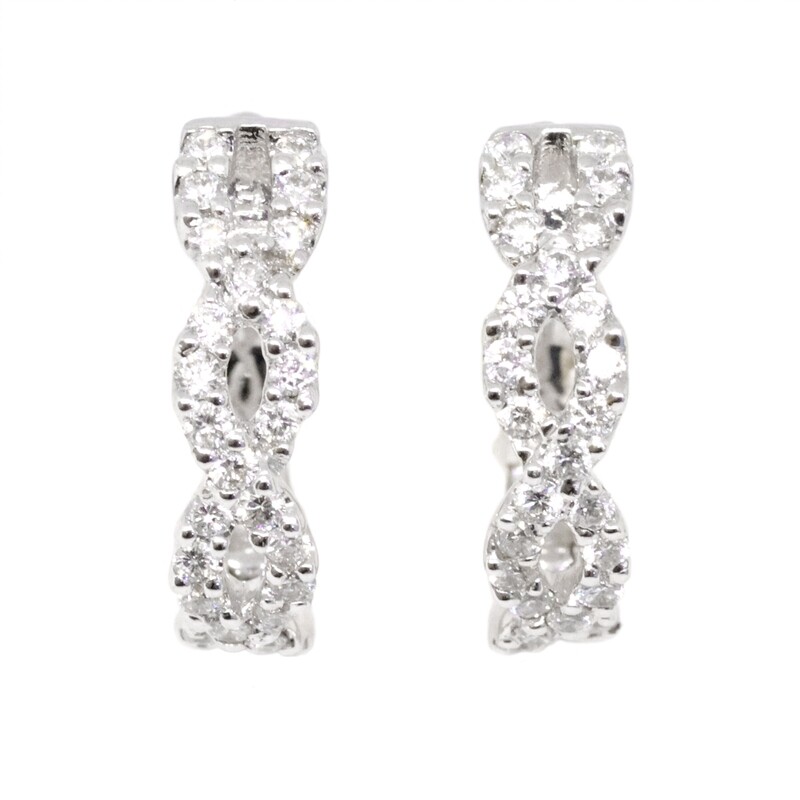 14KT White Gold Diamond Twist Hoop Earrings