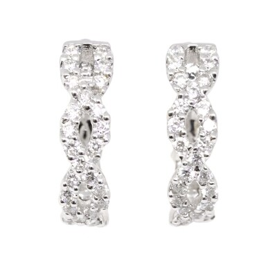 14KT White Gold Diamond Twist Hoop Earrings