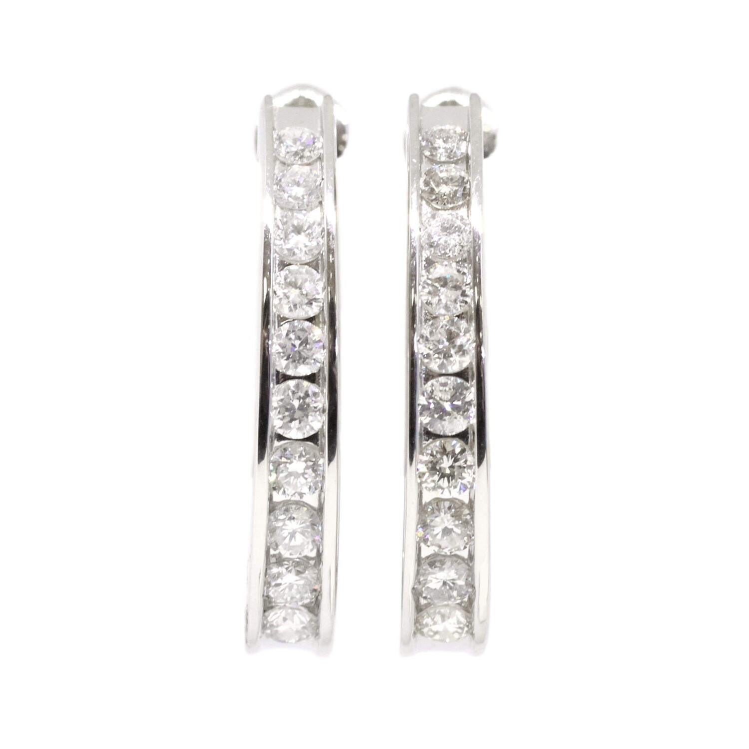 10KT White Gold Diamond Channel Oval Hoop Earrings