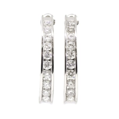 10KT White Gold Diamond Channel Oval Hoop Earrings