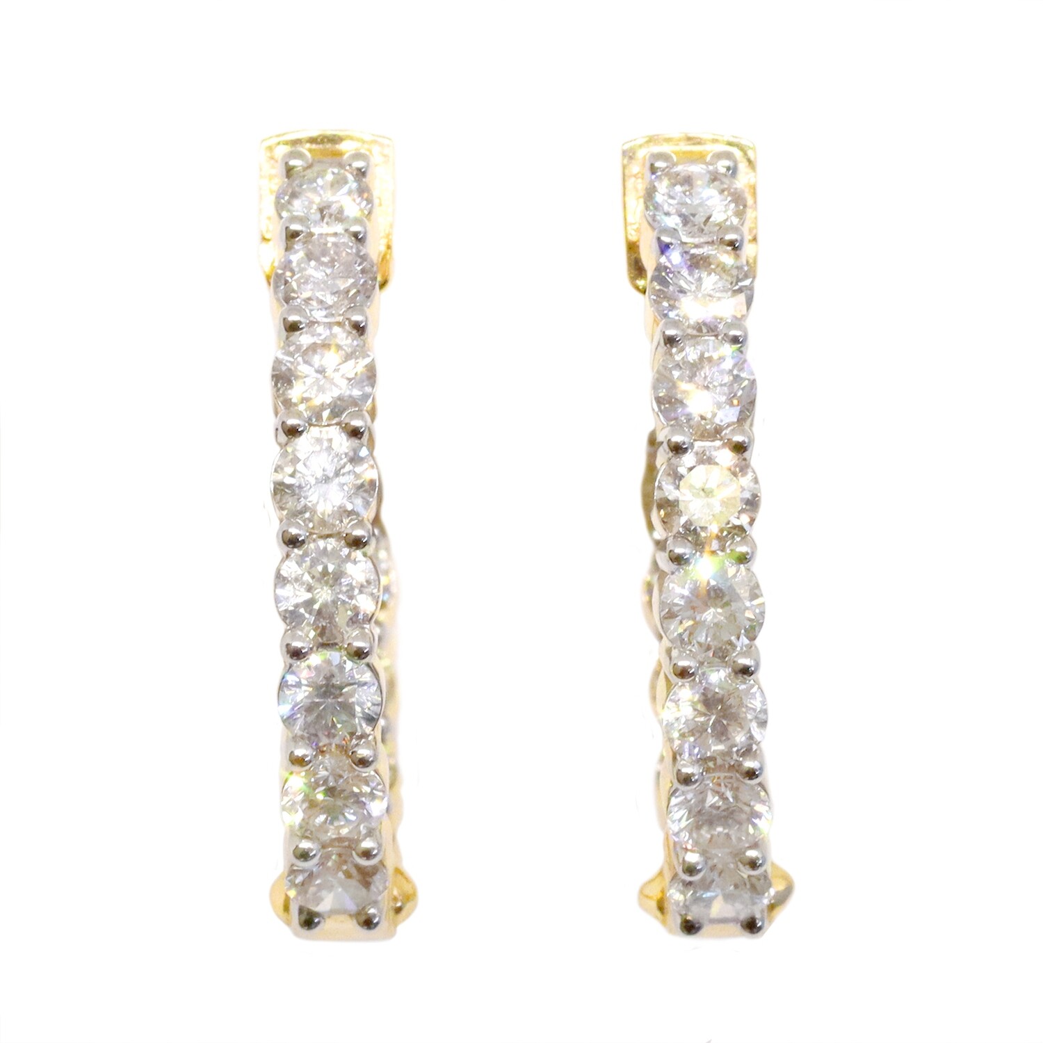 14KT Yellow Gold Round Diamond In-and-Out Hoop Earrings