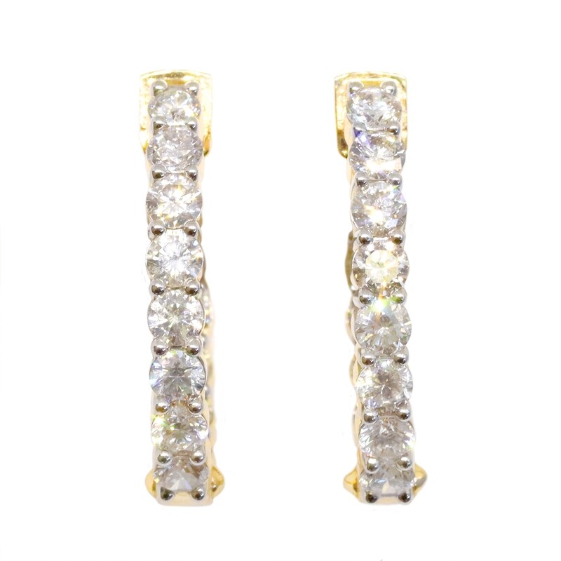14KT Yellow Gold Round Diamond In-and-Out Hoop Earrings