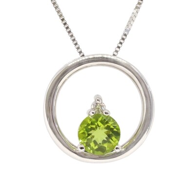 14KT White Gold Round Peridot Diamond Accent Open Circle Necklace