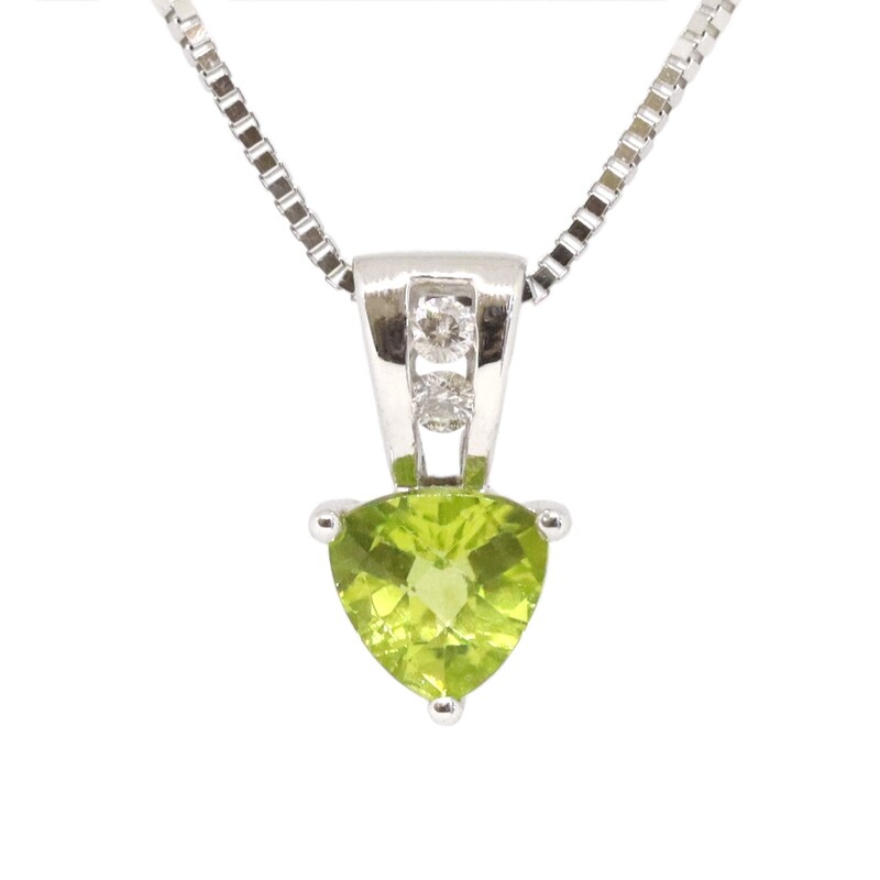 14KT White Gold Trillion Peridot Diamond Accent Bail Necklace