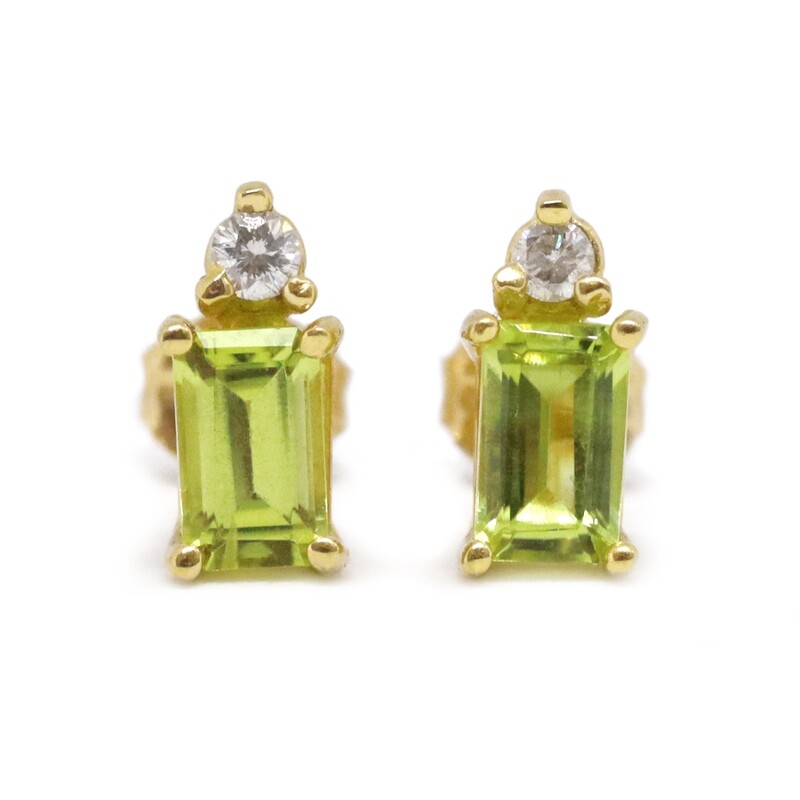 14KT Yellow Gold Rectangle Peridot Diamond Accent Earring