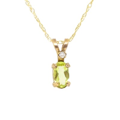 14KT Yellow Gold Oval Peridot Diamond Accent Necklace