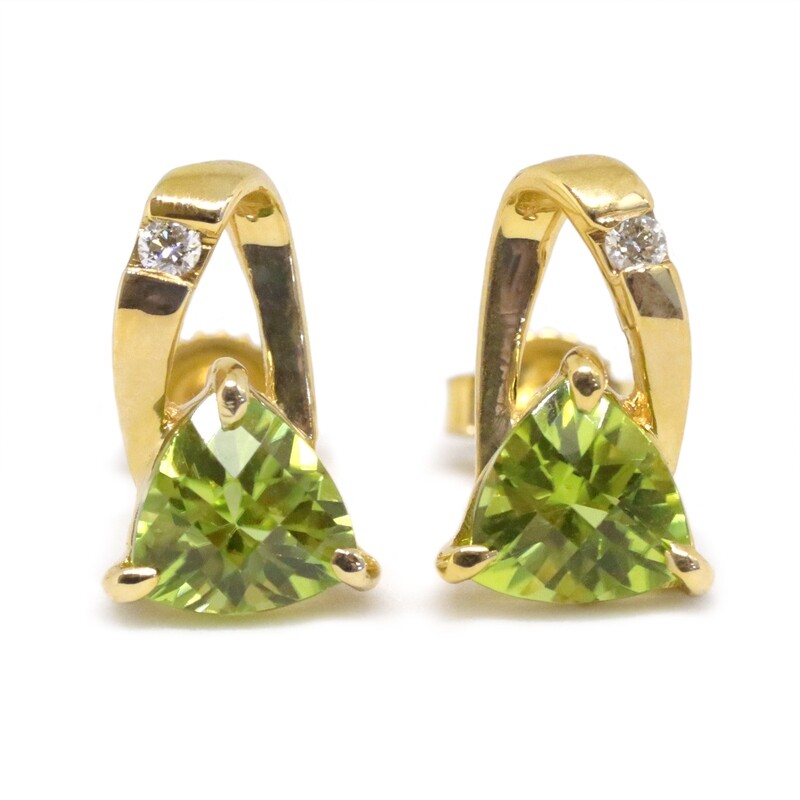 14KT Yellow Gold Trillion Peridot Diamond Accent Earrings