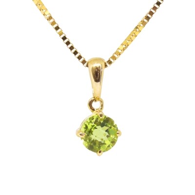 14KT Yellow Gold Checkered Round Peridot Necklace