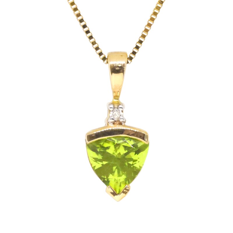 14KT Yellow Gold Trillion Peridot Diamond Accent Necklace
