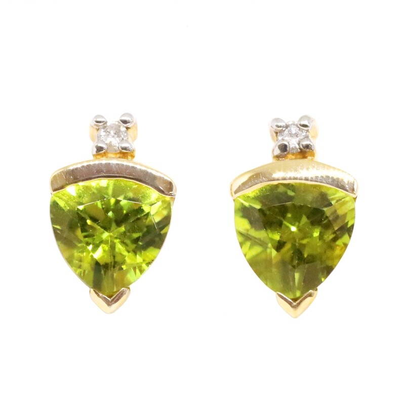 14KT Yellow Gold Trillion Peridot Diamond Accent Earrings