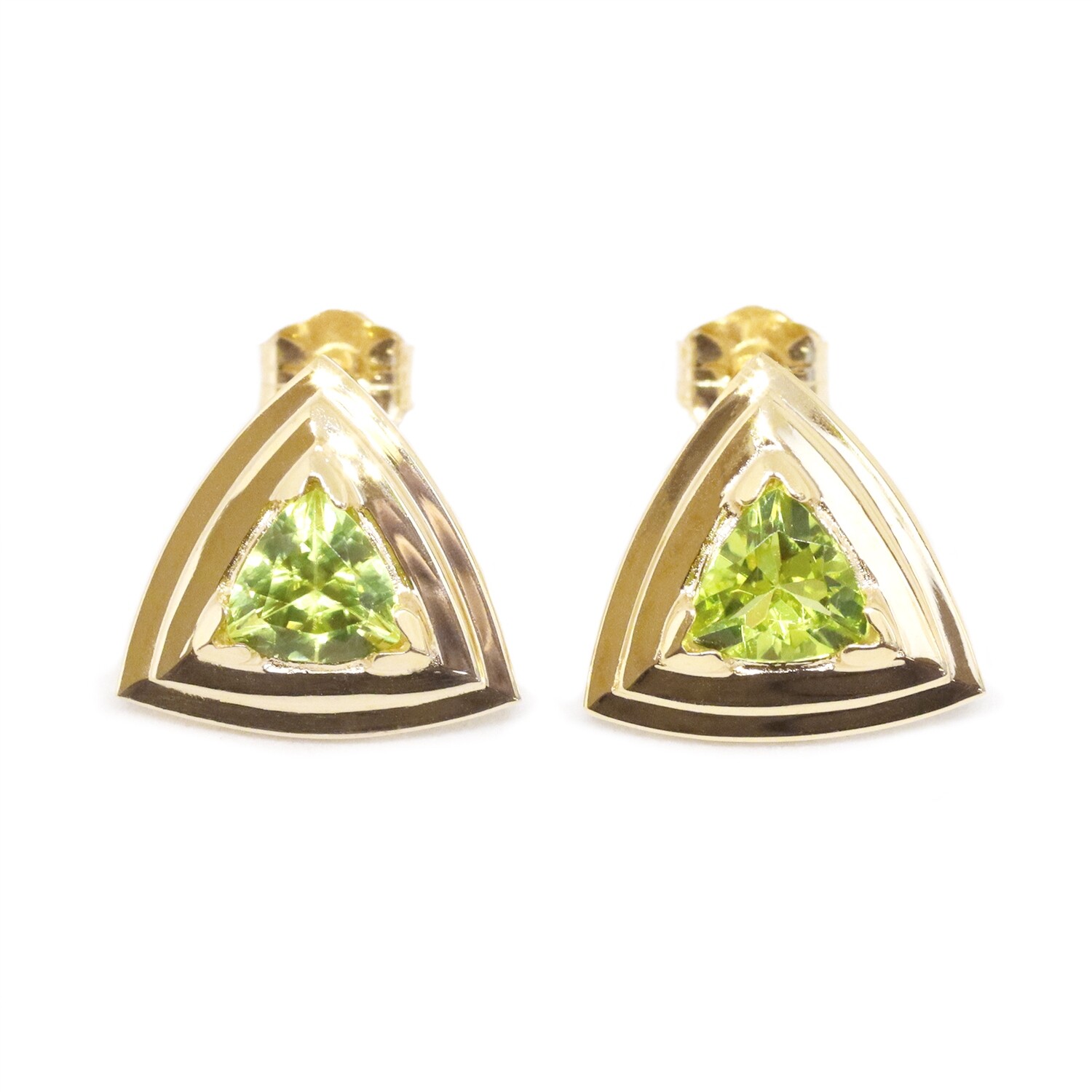 14KT Yellow Gold Trillion Peridot Triangle Earrings