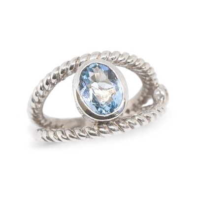Silver Oval Blue Topaz Bezel Ring