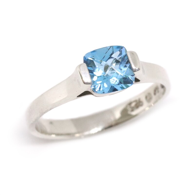 Silver Cushion Blue Topaz Ring