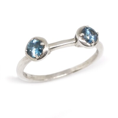 Silver Dual Round Blue Zircon Stackable Ring