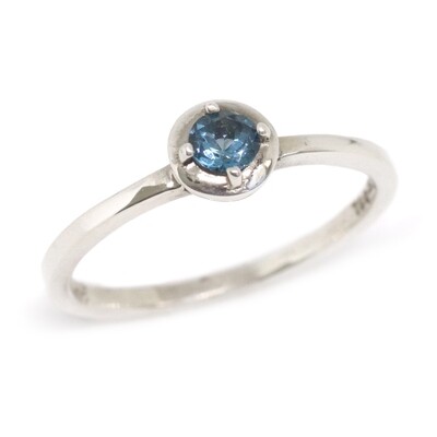Silver Round Blue Topaz Stackable Ring