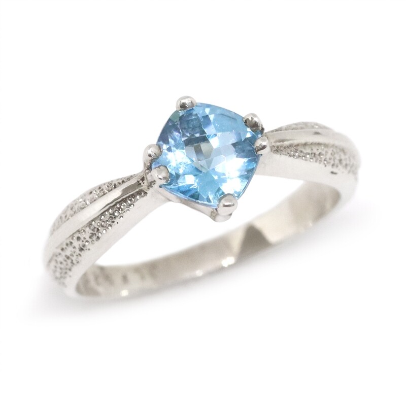 Silver Checkered Square Swiss Blue Topaz Ting