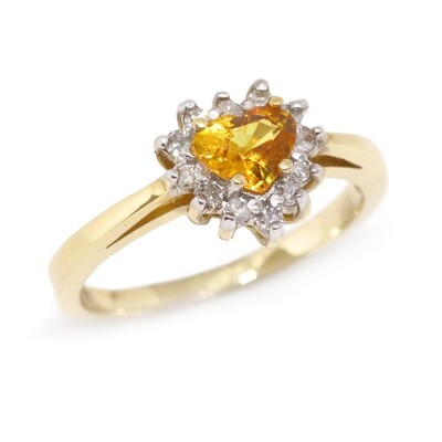 10KT Yellow Gold Heart Yellow Sapphire Diamond Halo Ring