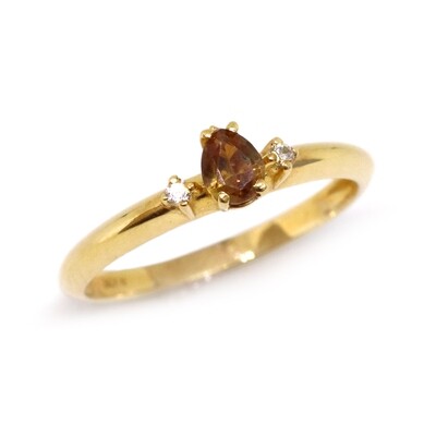 14KT Yellow Gold Pear Orange Sapphire Two Diamond Accent Ring