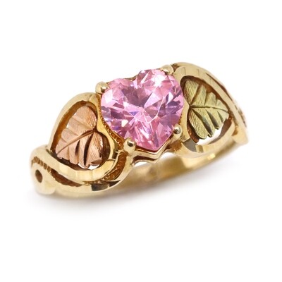 10KT Black Hills Gold Heart Pink Cubic Zirconia Ring