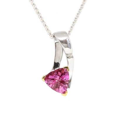 Silver TwoTone Created Trillion Pink Sapphire Diamond Accent Twist Necklace