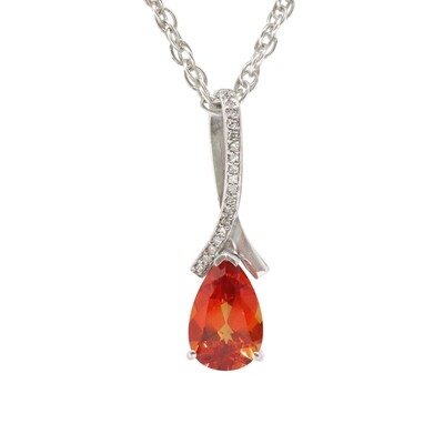 Silver Pear Orange Sapphire Long Diamond Loop Necklace