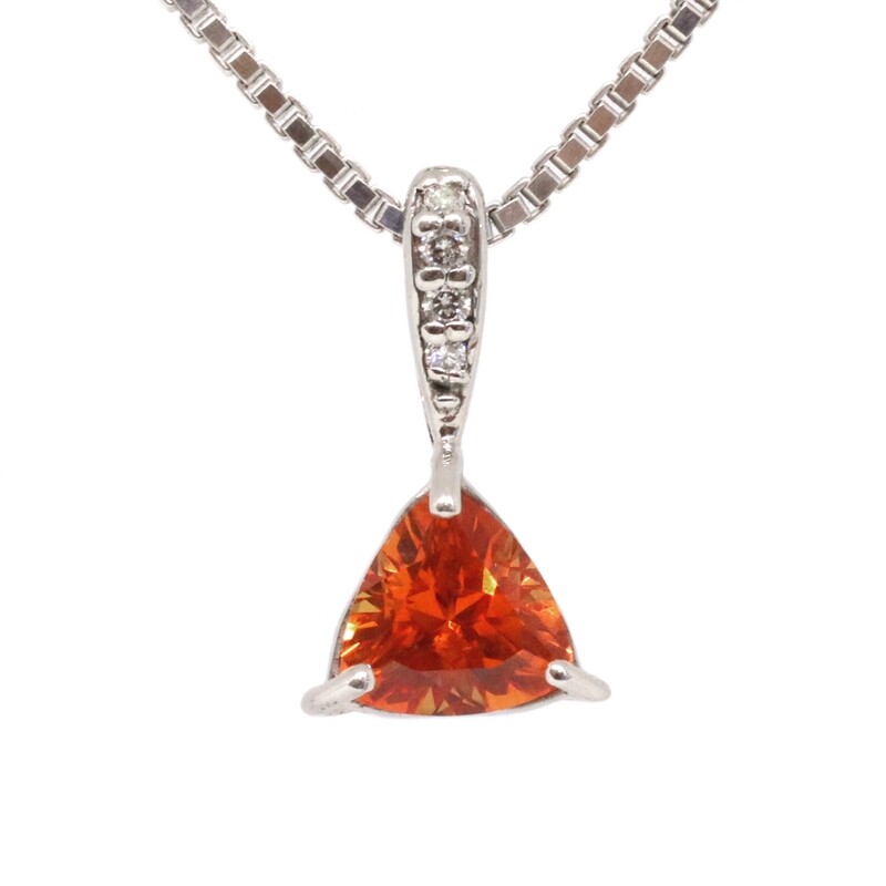 Silver Created Trillion Padparadscha Sapphire Diamond Accent Bail Necklace