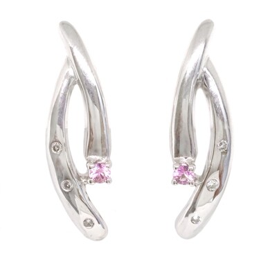 Silver Round Pink Sapphire and Diamond Accent Swirl Earrings