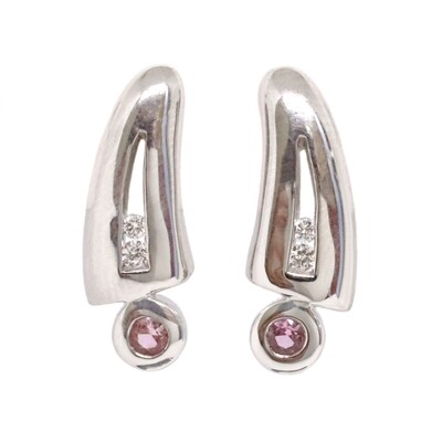 Silver Round Pink Sapphire and Diamond Accent Earrings